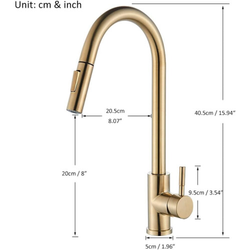 Kitchen faucet, pullout, singlelever mixer, 360 rotation, brush gold 2