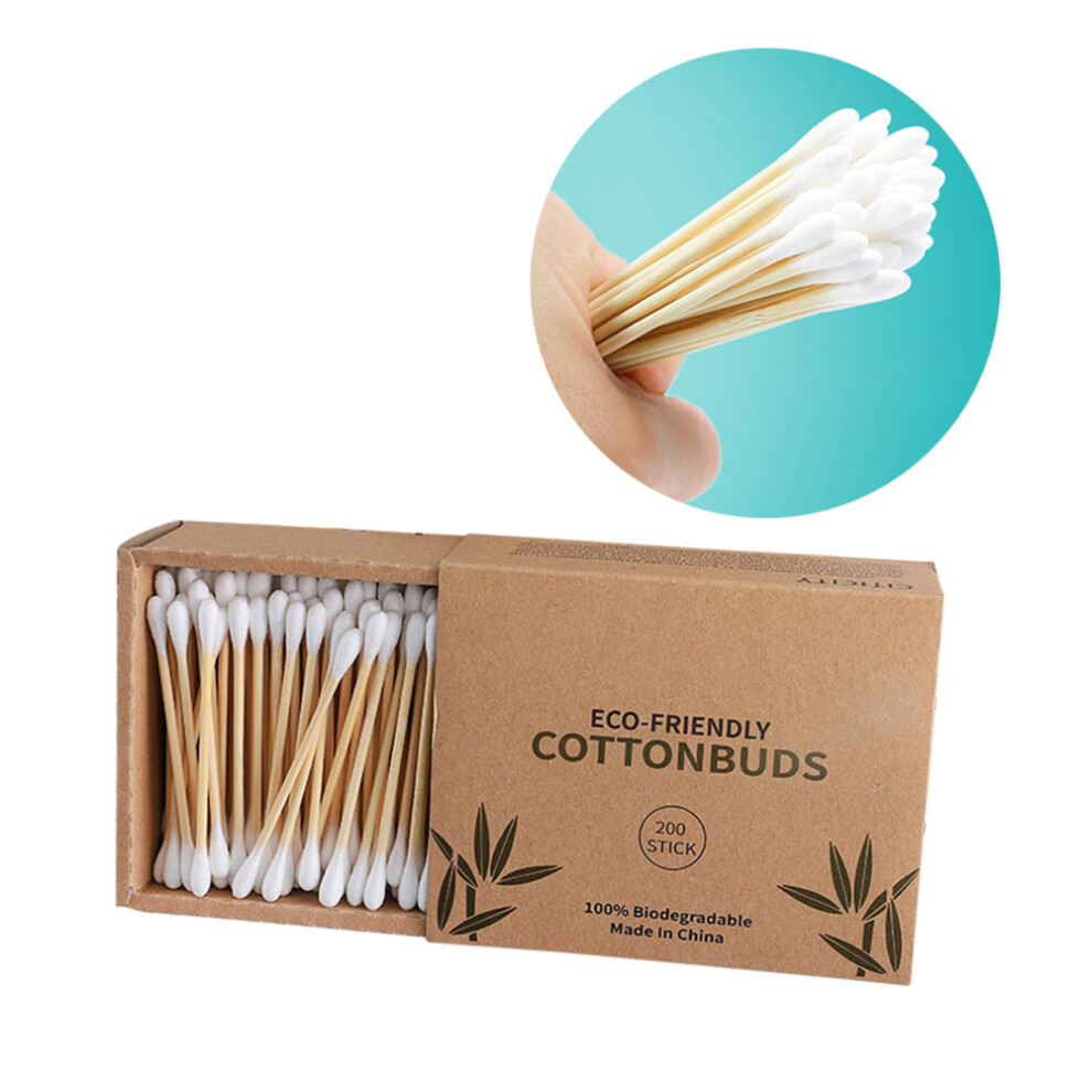 Biodegradable Bamboo Cotton Swabs Organic Cotton Swabs Reusable Bamboo Qtips Eco-Friendly Durable Swabs For Makeup And Crafts (200 Count)