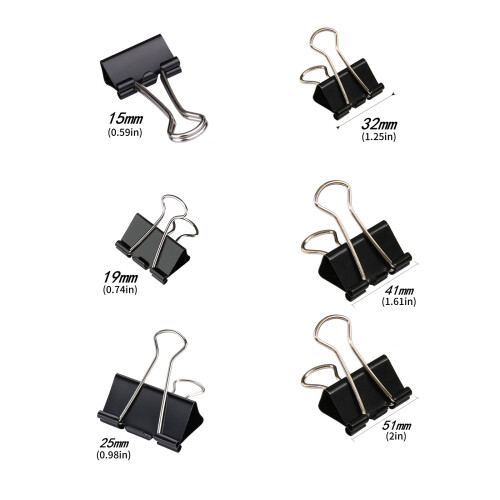 24 Stück Metall Foldback Clip Long Tail Clip-Schwarz 32mm 1