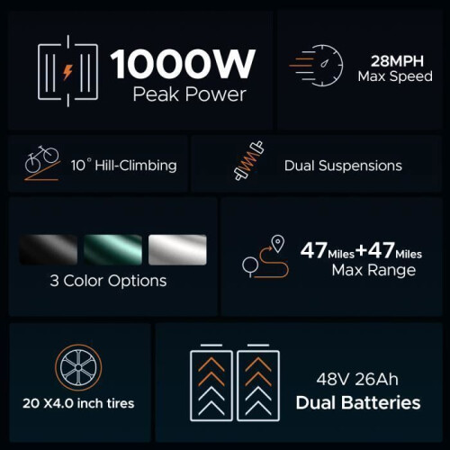 ENGWE ENGWE M20 - Bicicleta elétrica 20 polegadas - Autonomia 120 km - Bateria 48 V 26 Ah - Preto 1