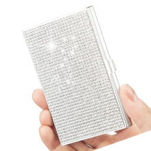 Rhinestones Business Card Case Card Organizers Aluminum-White
