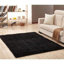 Komfortable, flauschige Fußmatte aus Samt, rutschfest, saugfähig, 80 x 120 cm, Schwarz