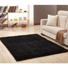 Komfortable, flauschige Fußmatte aus Samt, rutschfest, saugfähig, 80 x 160 cm, Schwarz