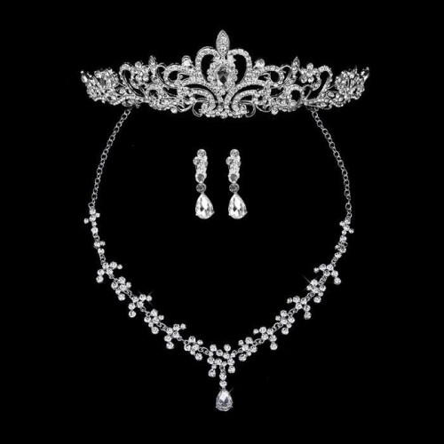 Hochzeitsschmuckset, Strasskette, Ohrringe und Tiara