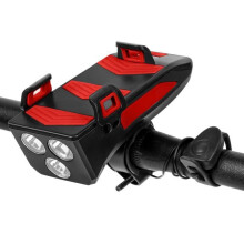 LIXADA 4-in-1 Multifunktions-Fahrradlampe, 400 Lumen, rot, mit Handyhalterung, Hupe und 2000-mAh-Akku