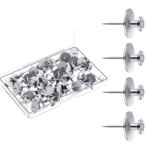 30Pcs I Shape Metal Push Pins Decorative Thumbtacks Flat-silver