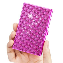 Sparkling Rhinestones Business Card Case Metal Card-Red