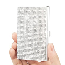 Visitenkartenetui mit Strasssteinen, Aluminiumlegierung,-Weiß