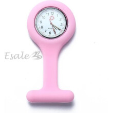Pinke runde Silikon-Quarz-Taschenuhr für Krankenschwestern mit Clip-Brosche