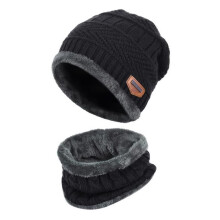 Vbiger Kinder-Strickmütze und Schal-Set, Schwarz, 2-teilig