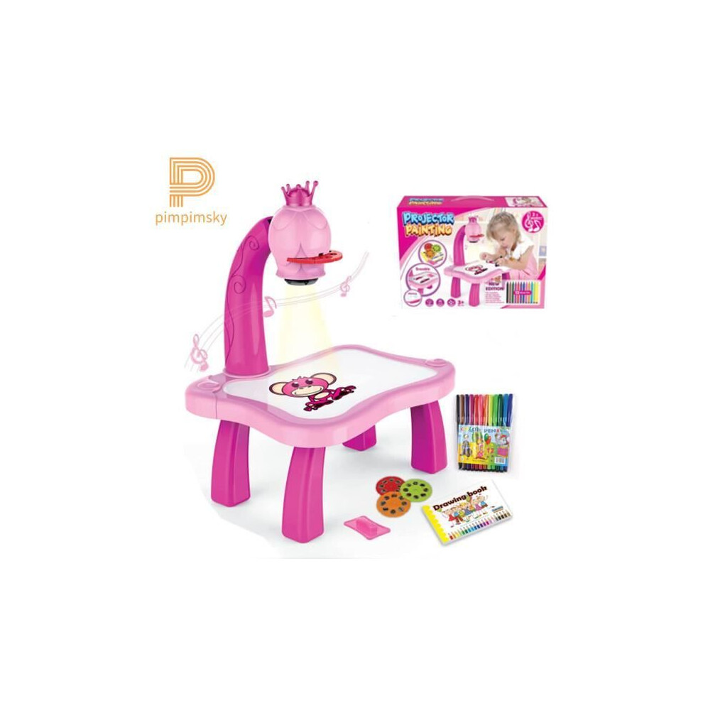 Malen für Kinder – PIMPIMSKY – LED-Projektor – 12 Stifte – Bilderbuch – Rosa