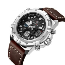LINGYUE Herrenmode Wasserdichte Sport Analog Quarz Leder Braune Uhr