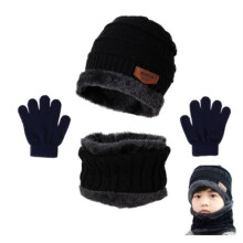 3-in-1-Set für Kinder – Marke – Modell – Wolle – Schwarz – Warm und bequem