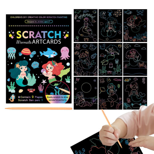 Rainbow Scratch Paper Set  Odorless Scratch Art Craft Kit, 9 Sheets