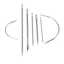 7 Reparaturnähnadeln, gebogener Nadeleinfädler, Leder, Segeltuch, Edelstahl, Silber