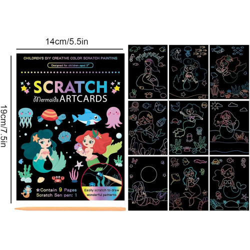 Rainbow Scratch Paper Set  Odorless Scratch Art Craft Kit, 9 Sheets 2