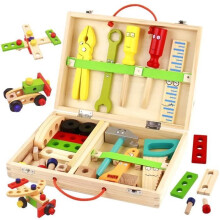 SPECOOL 34-teiliges Werkzeugset aus Holz für Kinder – Leuchtende Farben – Leicht und tragbar