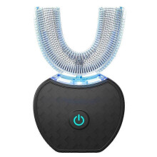 Spazzolino elettrico a ultrasuoni (nero), spazzolino automatico a forma di U, bocca piena, pulizia a 360, sbiancamento dei denti