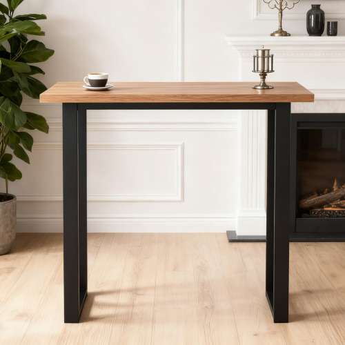 AINPECCA Rectangular Bar Table Metal Legs Breakfast OAK 2