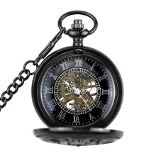 Modern Pocket Watch, Retro Quartz Pocket Watch Antique Skeleton Mechanical Men Steampunk Mechanical Fob Watches Watch Pendant Hand Winding Black