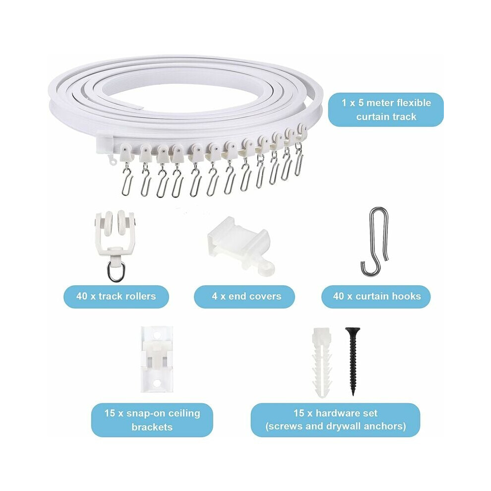 Room Divider Curtain Track, Wall Mount Curtain Track System With Track Rollers And Curtain Hooks, Flexible Rail For Bay Windows, Showers, And Backdrop 9198585091412