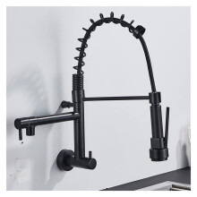 Matte black spring kitchen faucetpulldown sprayer, single cold water mixer, wallmounted faucet, 360degree rotation, kitchen faucets (Matte Black)