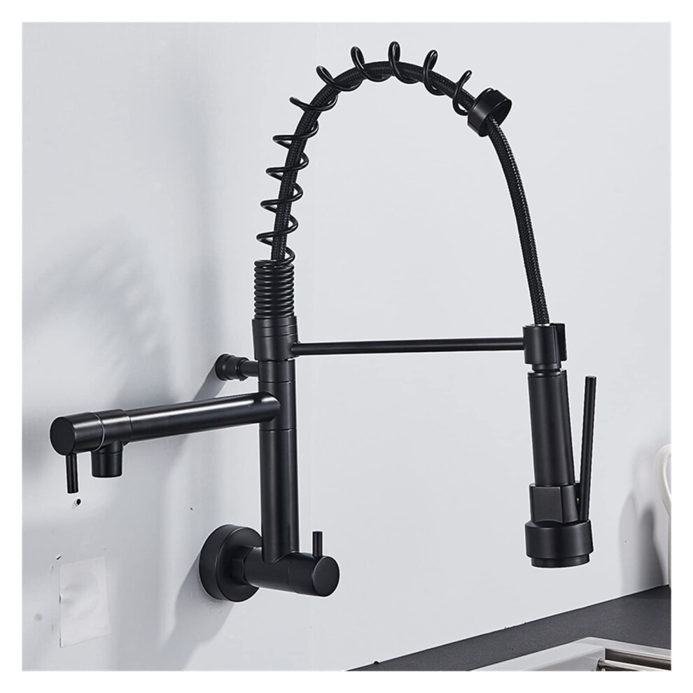 Matte Black Spring Kitchen Faucetpulldown Sprayer, Single Cold Water Mixer, Wallmounted Faucet, 360Degree Rotation, Kitchen Faucets (Matte Black) 9119770830685