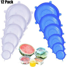 12er-Pack BPA-freie Silikon-Stretchdeckel, 6 verschiedene Größen, universelle Mikrowellendeckel