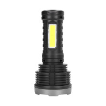 Tóirse le USB In-athluchtaithe Super Bright LED Dearadh Uiscedhíonach Fadraoin Tóirse Éadrom Dlúth le Ceithre Mhód Soilsithe le haghaidh