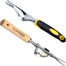 Handjäter aus Edelstahl, Unkrautjäter mit Holzgriff, Gartengerät, Löwenzahnjäter, 2 Stück