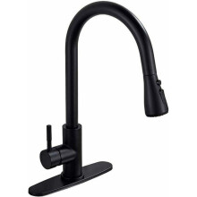 Downloadable kitchen sink singlehandle swivel faucet with pullout shower head, stainless steel, black