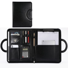 Writing Case A4, Portfolio Binder CV Padfolio with Zip Business Organiser for A4 Letter/Notepad Gift for Graduation Child black 12 digit calculator