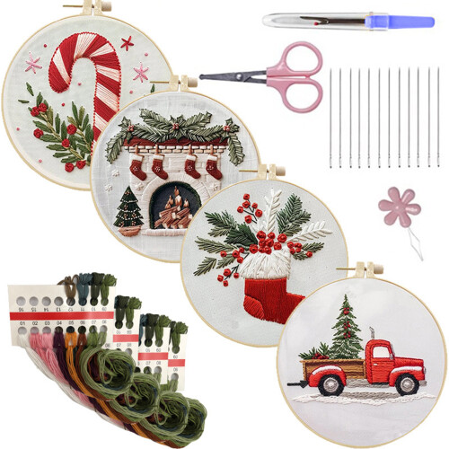 Christmas Embroidery Kits Embroidery Hoop Kits with Thread-1