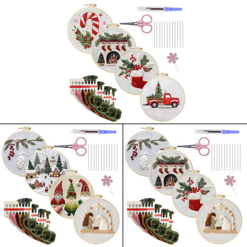 Christmas Embroidery Kits Embroidery Hoop Kits with Thread-1 2