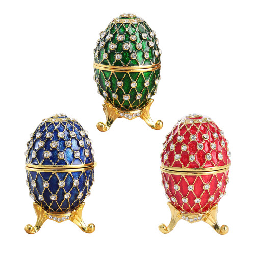 Enamel Easters Eggs with Crystal Embellishments for Gifting-Red 2