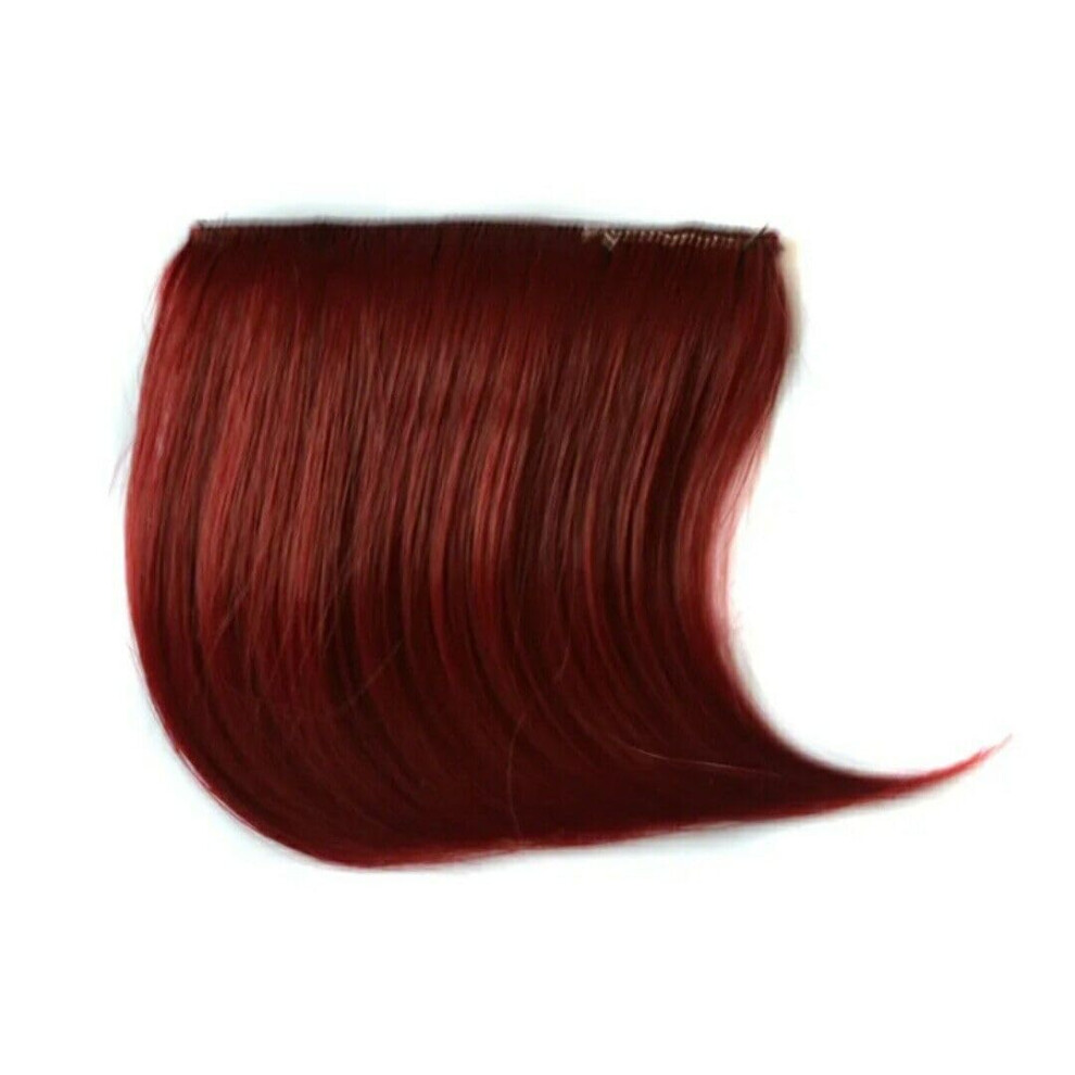 Clip In Hair Extension Short Side Sweep Fringe Burgundy Rainbow Color Synthetic And Human Hair Blend