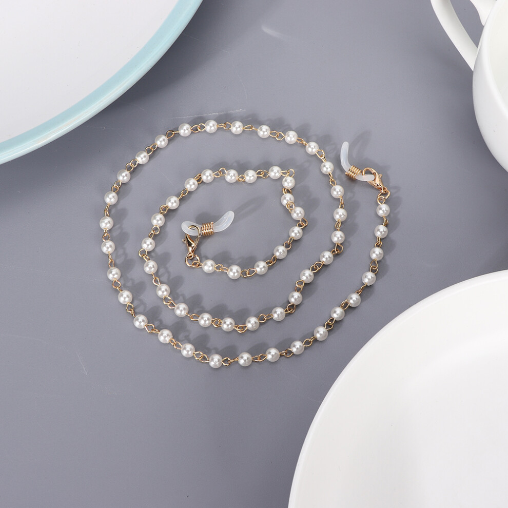 Sunglasses Chain Strap, Reading Glasses Chain with Adjustable Holder Loops Lightweight Faux Pearl Beaded Eyeglass Holder for Women Men, Anti-slip