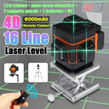 Wiederaufladbarer 16-Linien-Laser, 2 x 6000 mAh Akkus, 360 drehbar, vertikal, horizontal, selbstnivellierend, grünes Licht