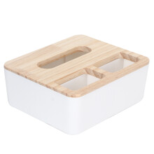 Charmante rechthoekige houder van hout, gemaakt van hoogwaardig hout met een gepoedercoat stalen frame, geschikt voor een standaard tissuebox. Een