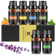 Ätherische Öle, 6 x 10 ml für Diffusoren (Orange, Lavendel, Teebaum, Zitronengras, Eukalyptus, Minze)