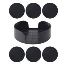 6Pcs Nonslip Silicone Round Drink Coasters with Holder-Black
