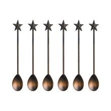 6Pcs Zincs Alloys Dessert Spoon Long Handle Teas-red patina