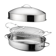 Oval Double Handle Roaster Pan Stainless Steel Steaming-41CM