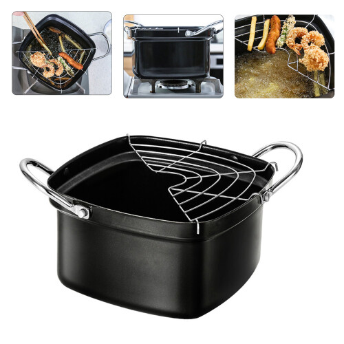 Ergonomic Handle Small Frying Cooker with Oil Filter Rack Iron 1