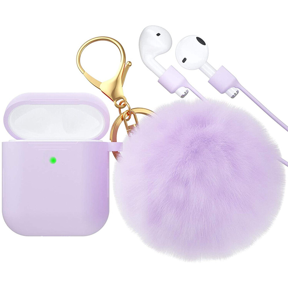 Silicone Case Skin For Apple Airpods, Shock-Absorbing Protective Case Cover, Fluffy Ball Keychain, Wireless Charging Support, Drop Protection, Dustpro 9416038540370