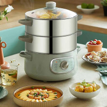 Stainless Steel Steamer Pot 10L Double Layer Cooking 60 Minute Timer 3Layer Dry Burning Protection Antiscalding Handle
