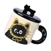 Portable 370ML Ceramic Cats Mug Personality-Yellow and green