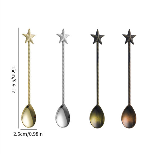6Pcs Teas Coffee Stirring Spoons Star Shape Teaspoon for-Silver 1