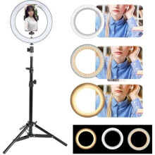 BORLAI 16 cm dimmbare LED-Ringleuchte mit Stativ und Handyhalterung für Live-Make-up