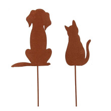 Metal Rusted Animals Garden Stakes Art Crafts-1 cat 1 dog